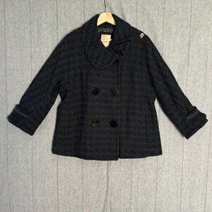 Thursday Island Black Tweed Portrait Collar 3/4 Sleeve Double Breasted Coat